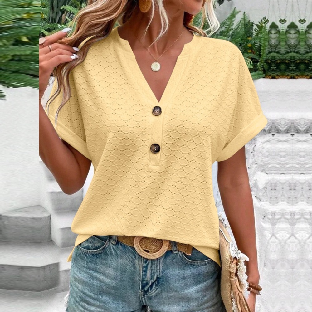 Elegant Yellow V-Neck Women's Blouse